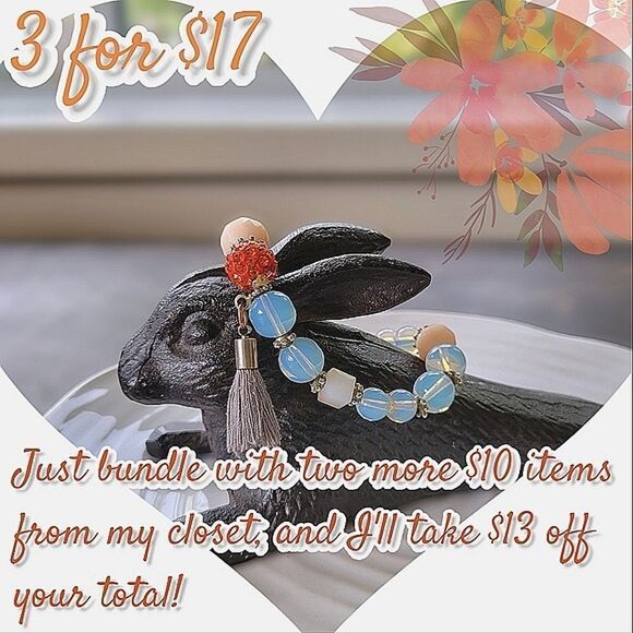 Mixed bead tassle charm stretch bracelet - Picture 1 of 4